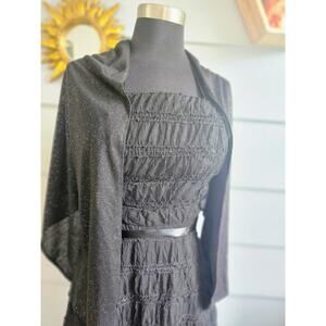Vintage 90s/Y2K Black Witchy Sparkle Dress with Shawl | Whimsigoth Gothic Midi